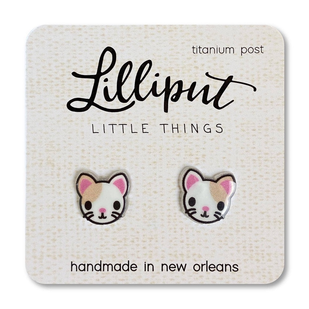 Kitty Cat Earrings (Tan & White)